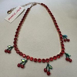 NWT Betsey Johnson Sparkle Cherry Rhinestone Bling Necklace